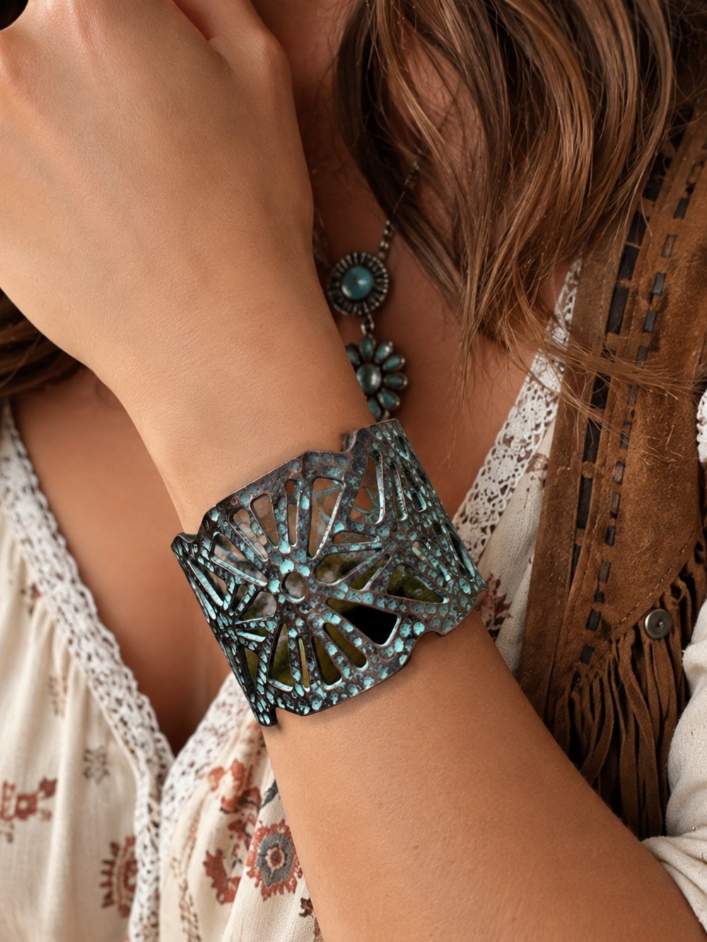 Pomina Western Turquoise Patina  Cuff Bracelet (BR1212/5)